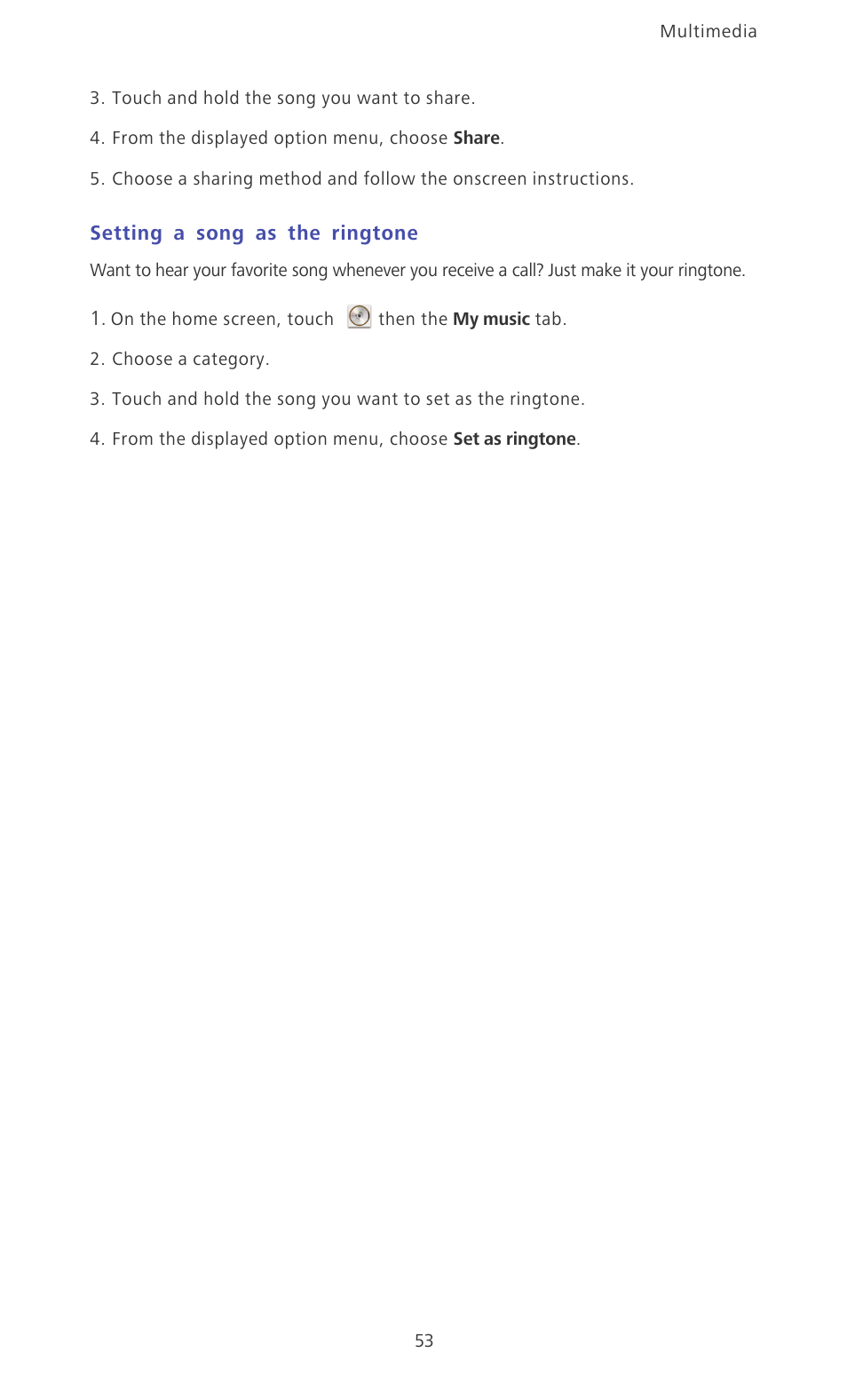 Setting a song as the ringtone | Huawei Ascend P6 Quick Start User Manual | Page 58 / 107