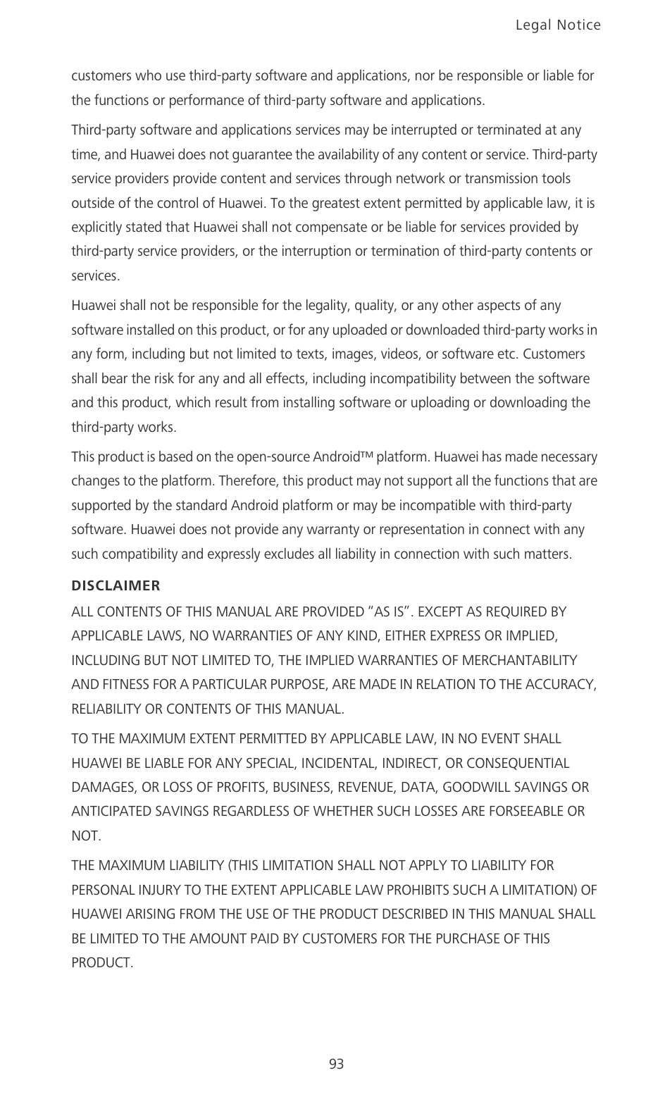 Disclaimer | Huawei Ascend P6 Quick Start User Manual | Page 98 / 107