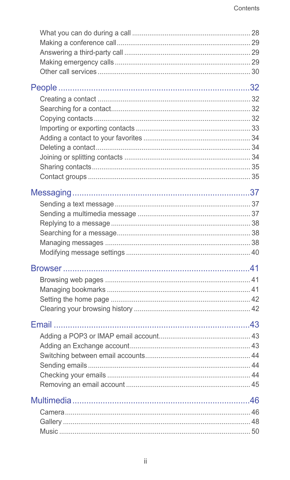 People, Messaging, Browser | Email, Multimedia | Huawei Ascend G510 User Guide User Manual | Page 3 / 94