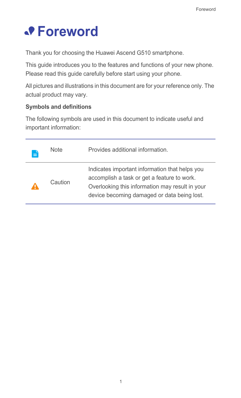 Foreword | Huawei Ascend G510 User Guide User Manual | Page 6 / 94