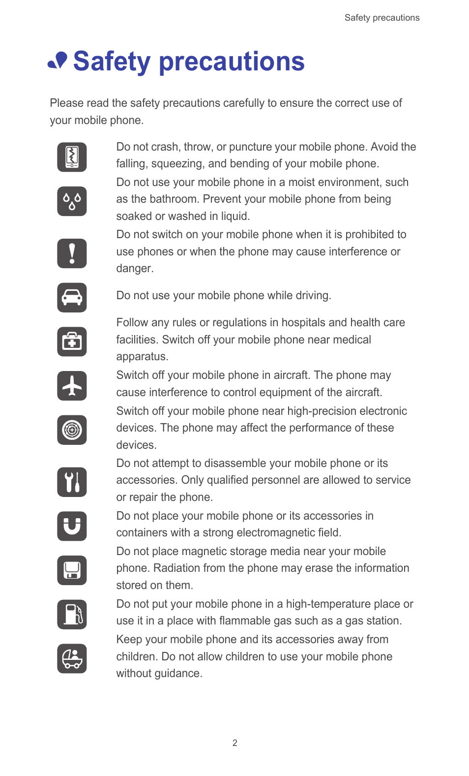 Safety precautions | Huawei Ascend G510 User Guide User Manual | Page 7 / 94