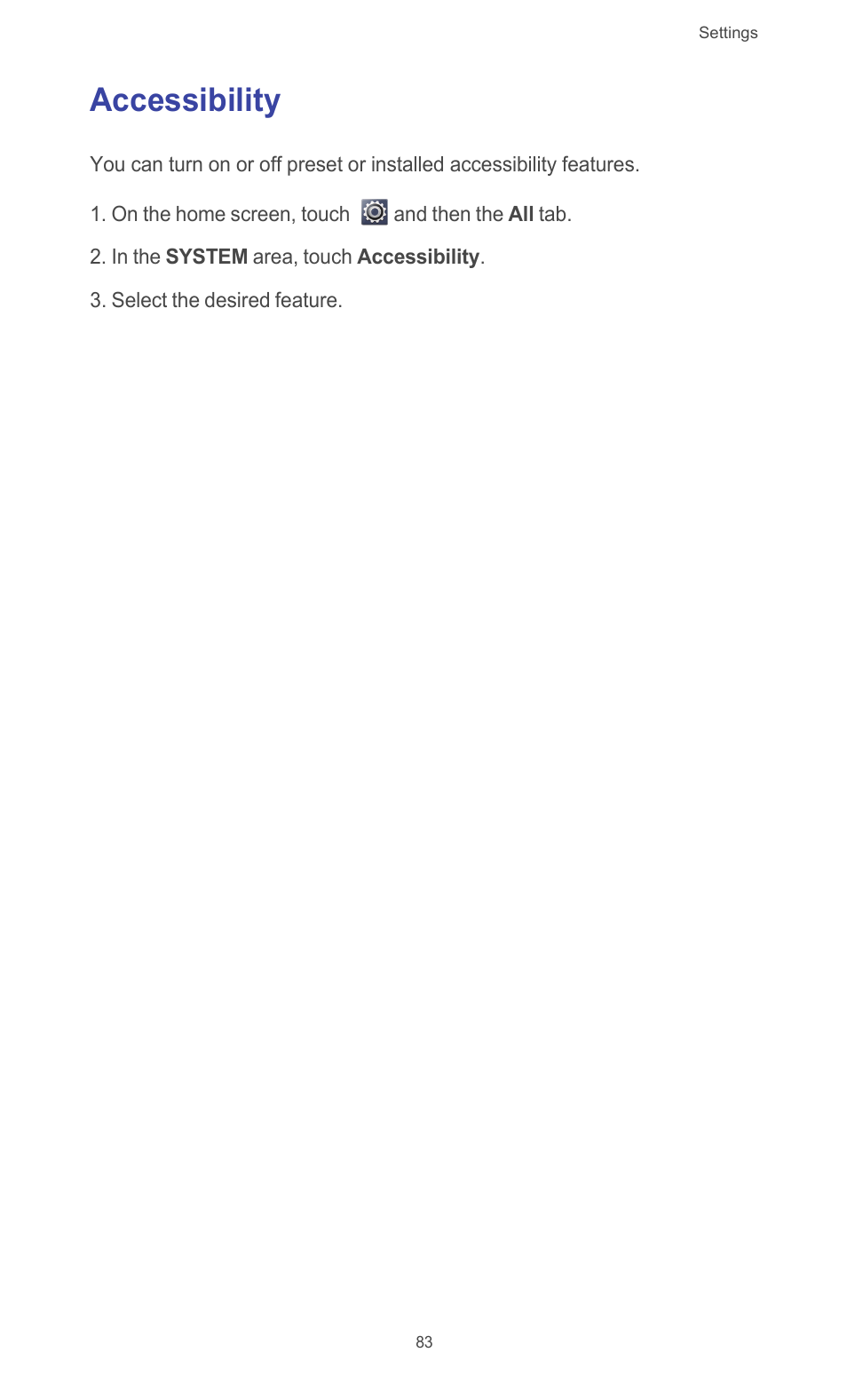 Accessibility | Huawei Ascend G510 User Guide User Manual | Page 88 / 94