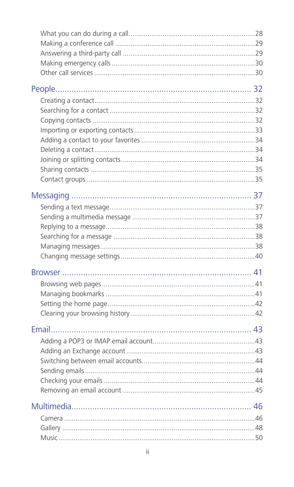 People, Messaging, Browser | Email, Multimedia | Huawei Ascend G510 User Guide User Manual | Page 3 / 93