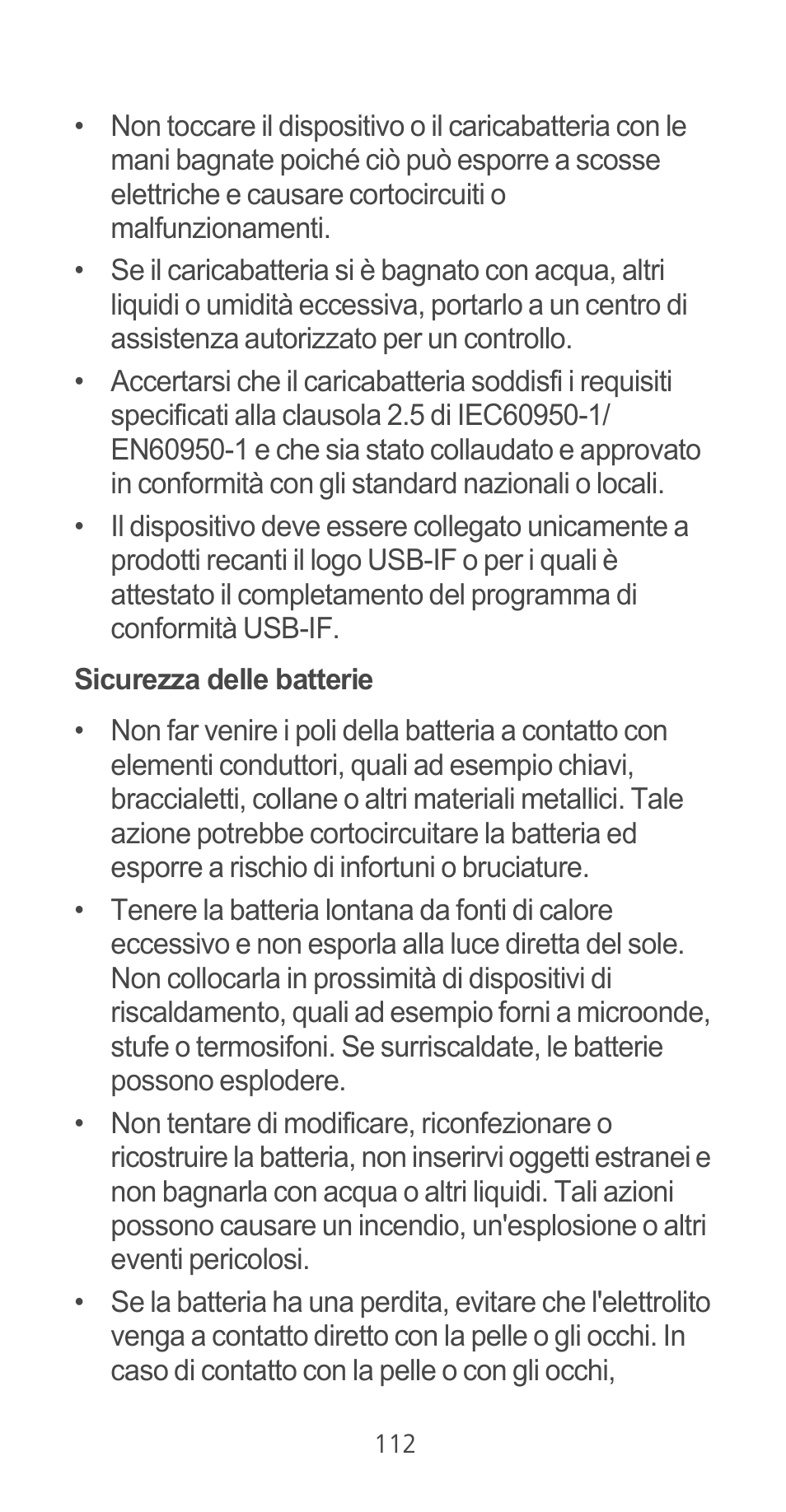 Sicurezza delle batterie | Huawei Ascend G525 User Manual | Page 112 / 168