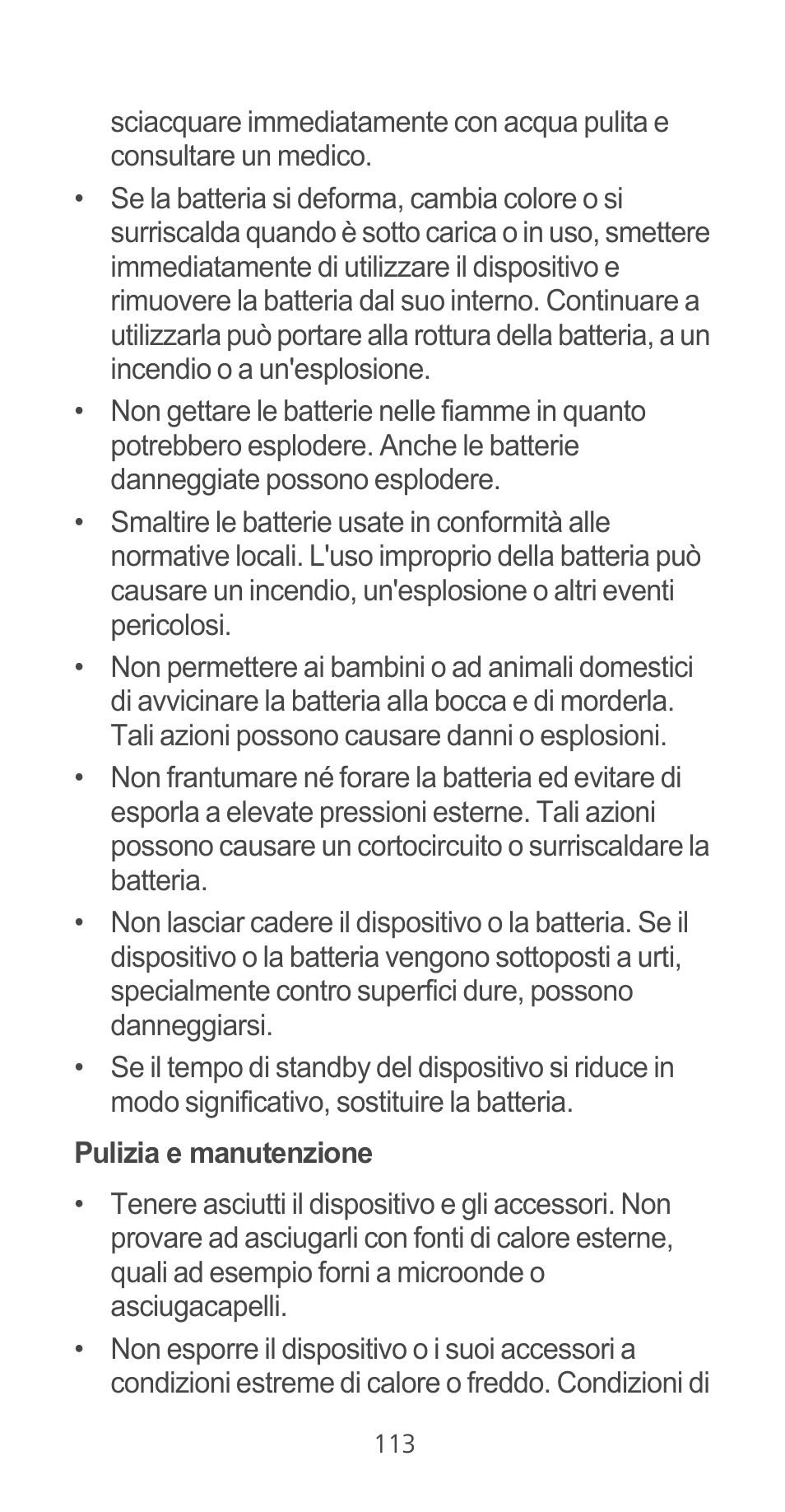 Pulizia e manutenzione | Huawei Ascend G525 User Manual | Page 113 / 168