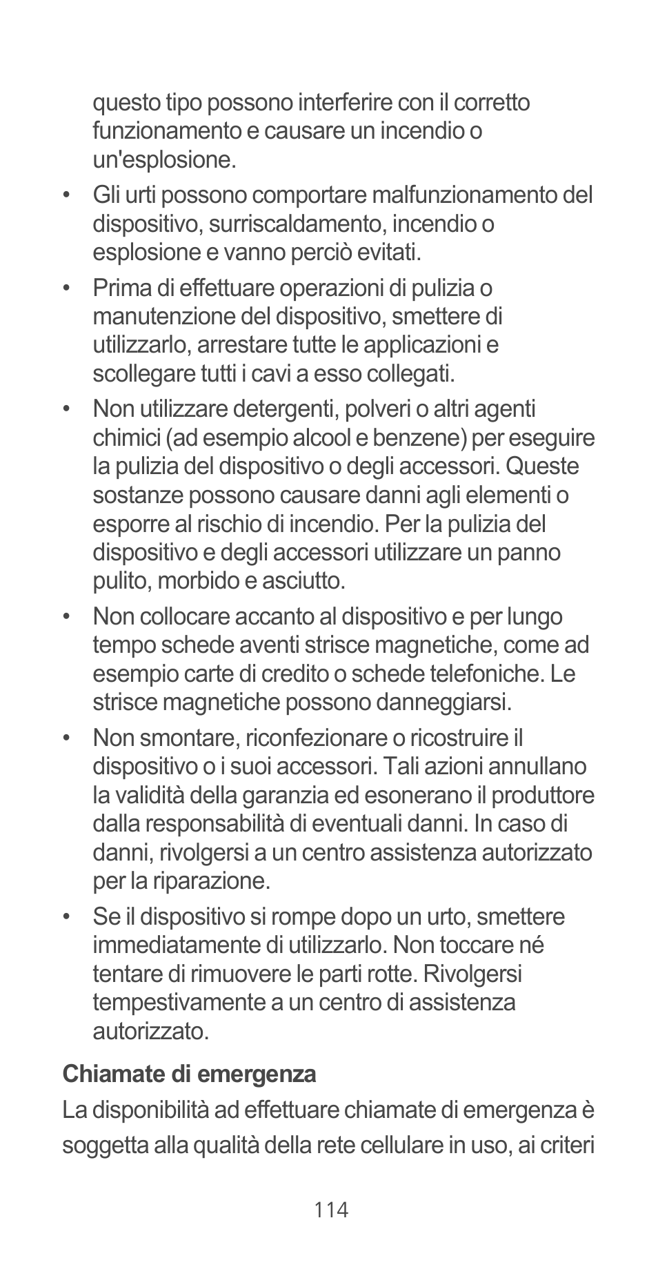 Chiamate di emergenza | Huawei Ascend G525 User Manual | Page 114 / 168