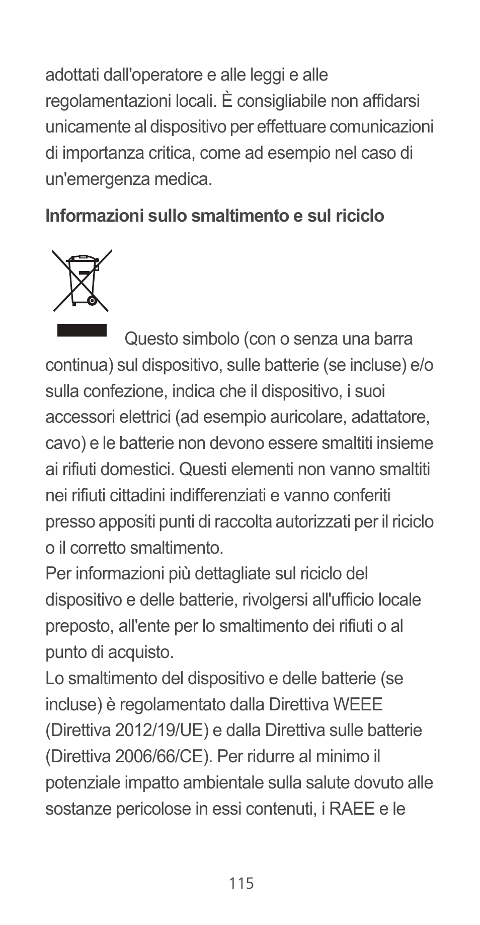 Informazioni sullo smaltimento e sul riciclo | Huawei Ascend G525 User Manual | Page 115 / 168