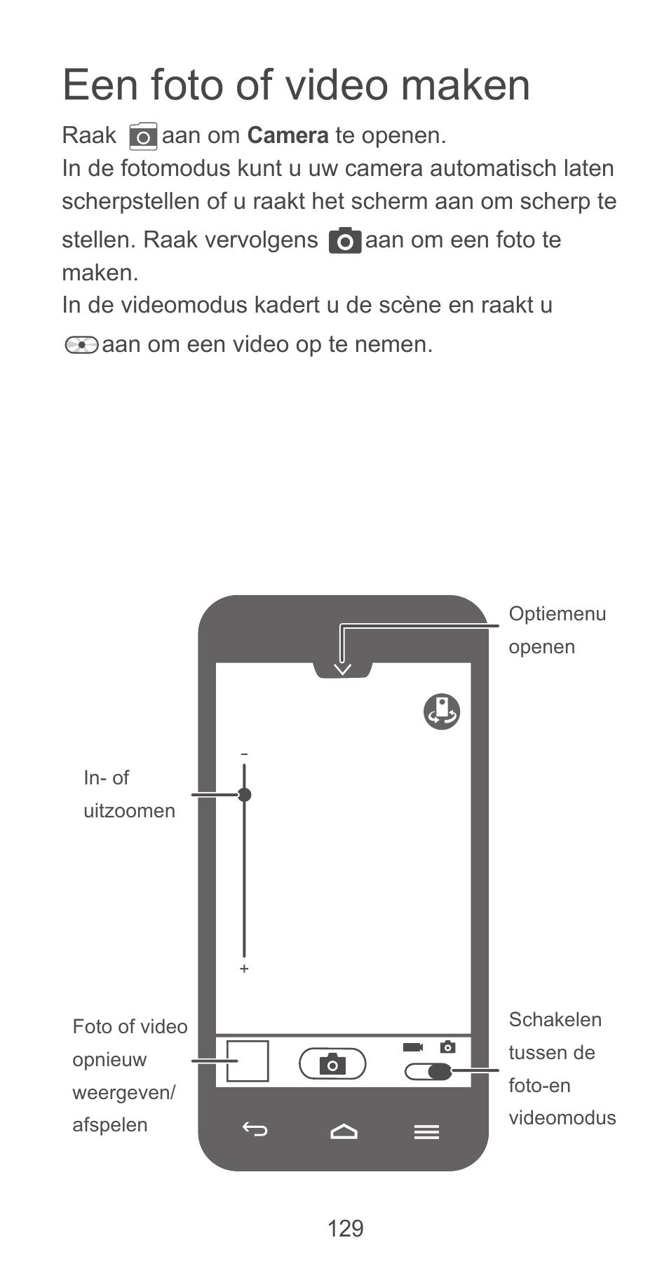 Een foto of video maken | Huawei Ascend G525 User Manual | Page 129 / 168