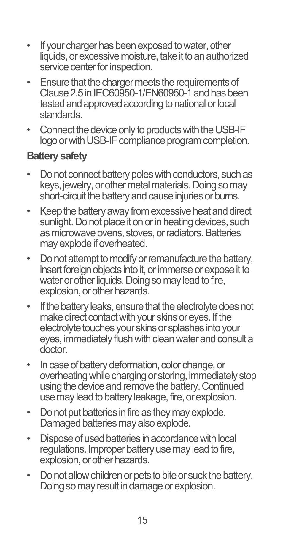 Battery safety | Huawei Ascend G525 User Manual | Page 15 / 168