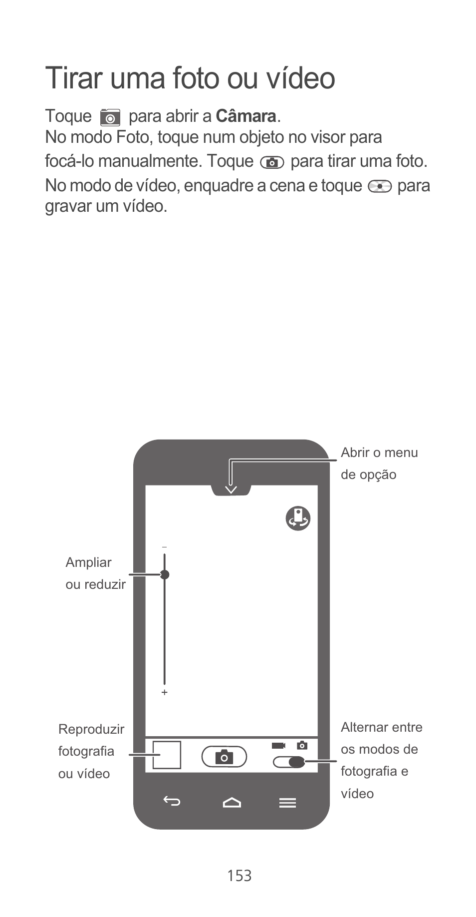 Tirar uma foto ou vídeo | Huawei Ascend G525 User Manual | Page 153 / 168