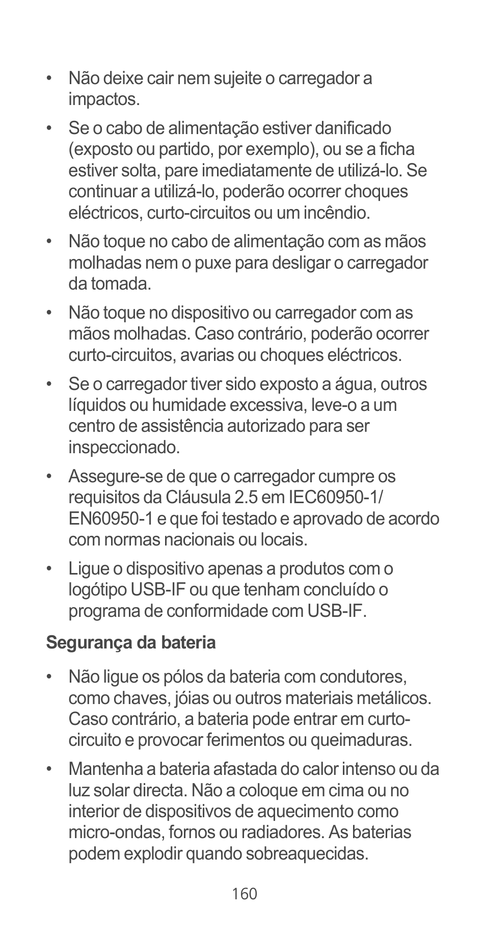 Segurança da bateria | Huawei Ascend G525 User Manual | Page 160 / 168