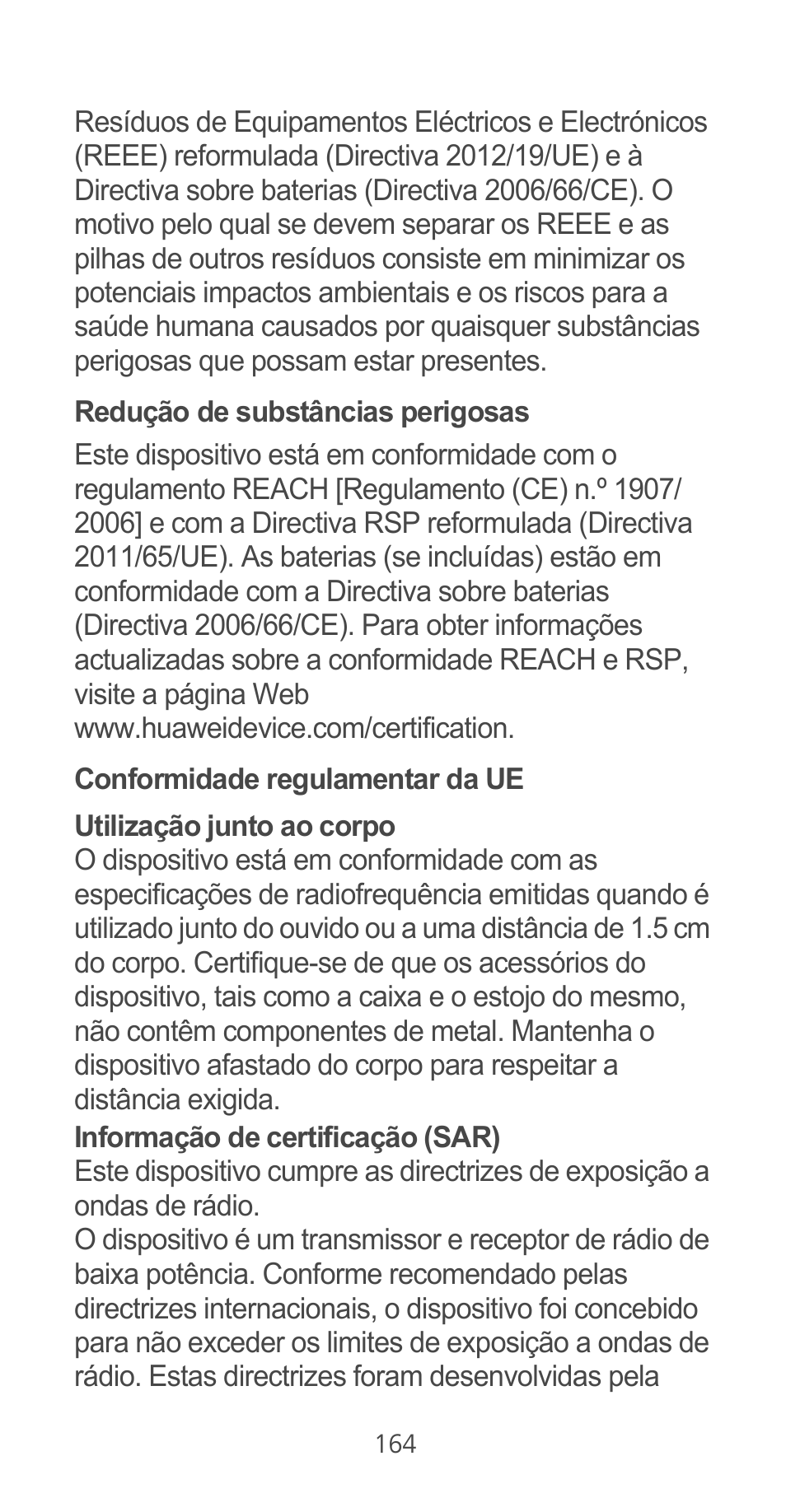 Redução de substâncias perigosas, Conformidade regulamentar da ue | Huawei Ascend G525 User Manual | Page 164 / 168