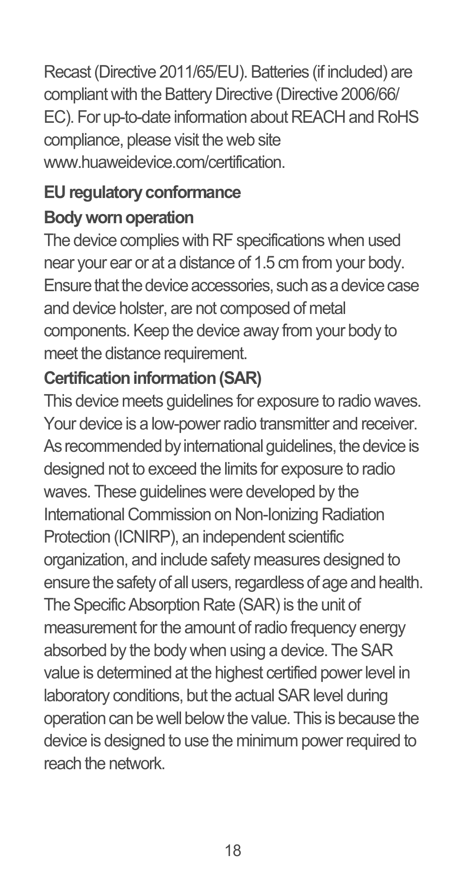 Eu regulatory conformance | Huawei Ascend G525 User Manual | Page 18 / 168