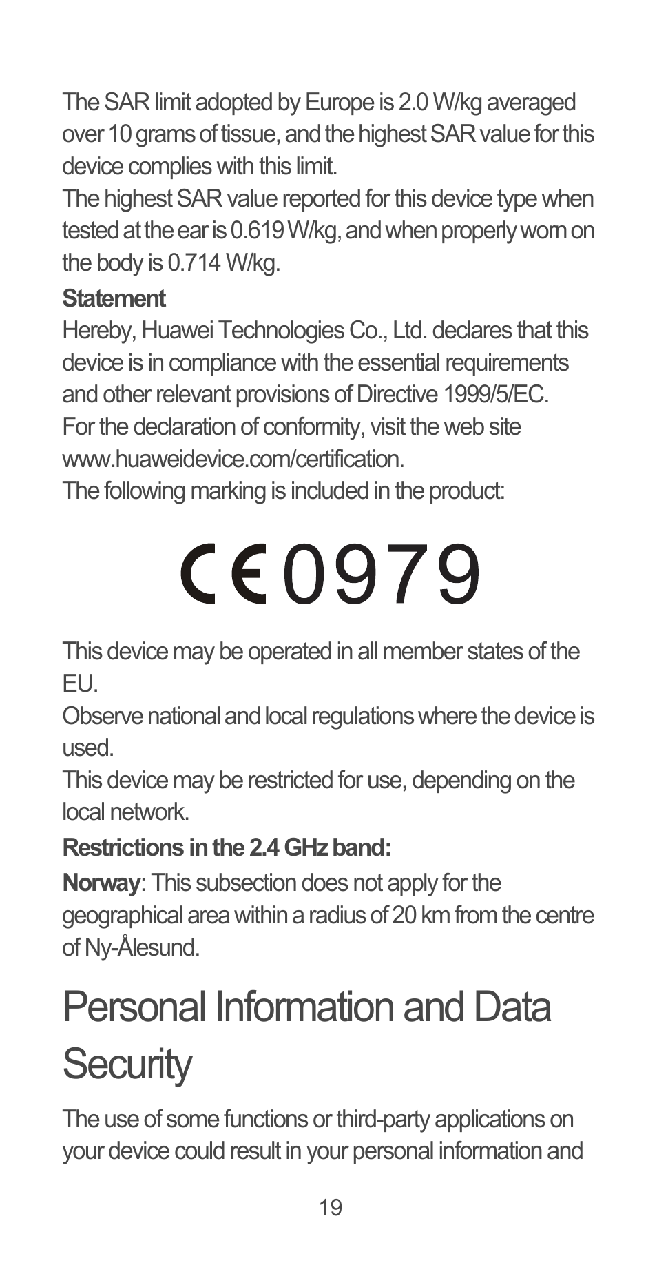 Personal information and data security | Huawei Ascend G525 User Manual | Page 19 / 168