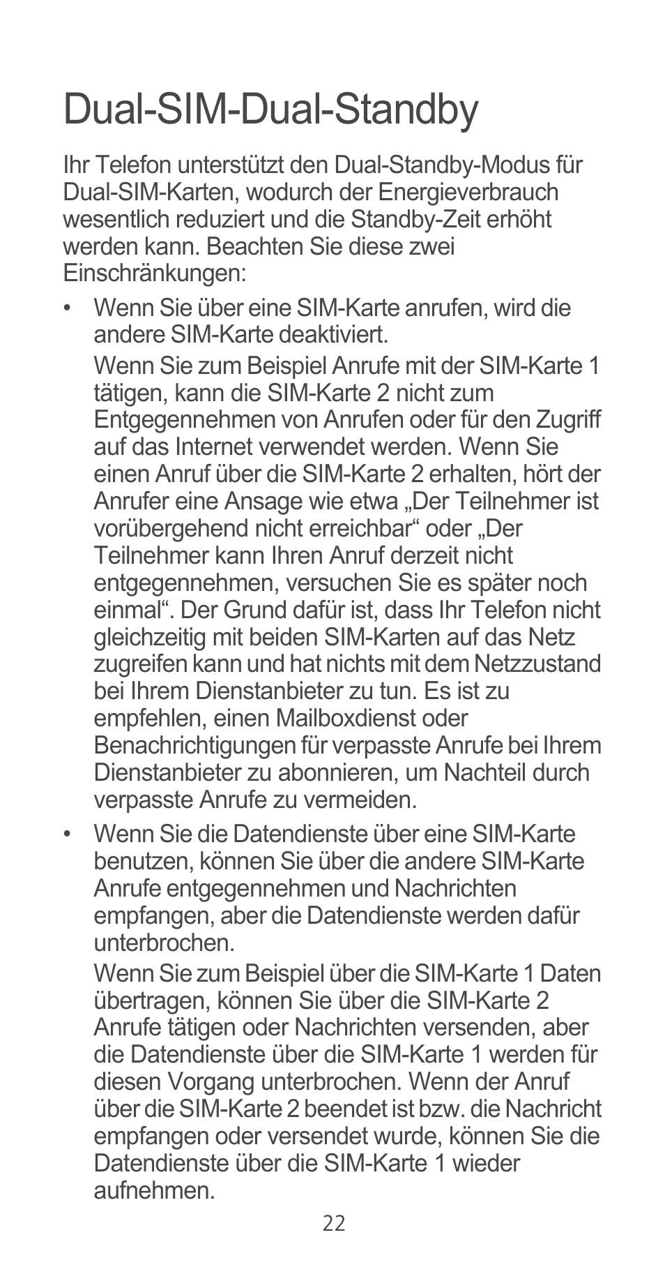 Dual-sim-dual-standby | Huawei Ascend G525 User Manual | Page 22 / 168