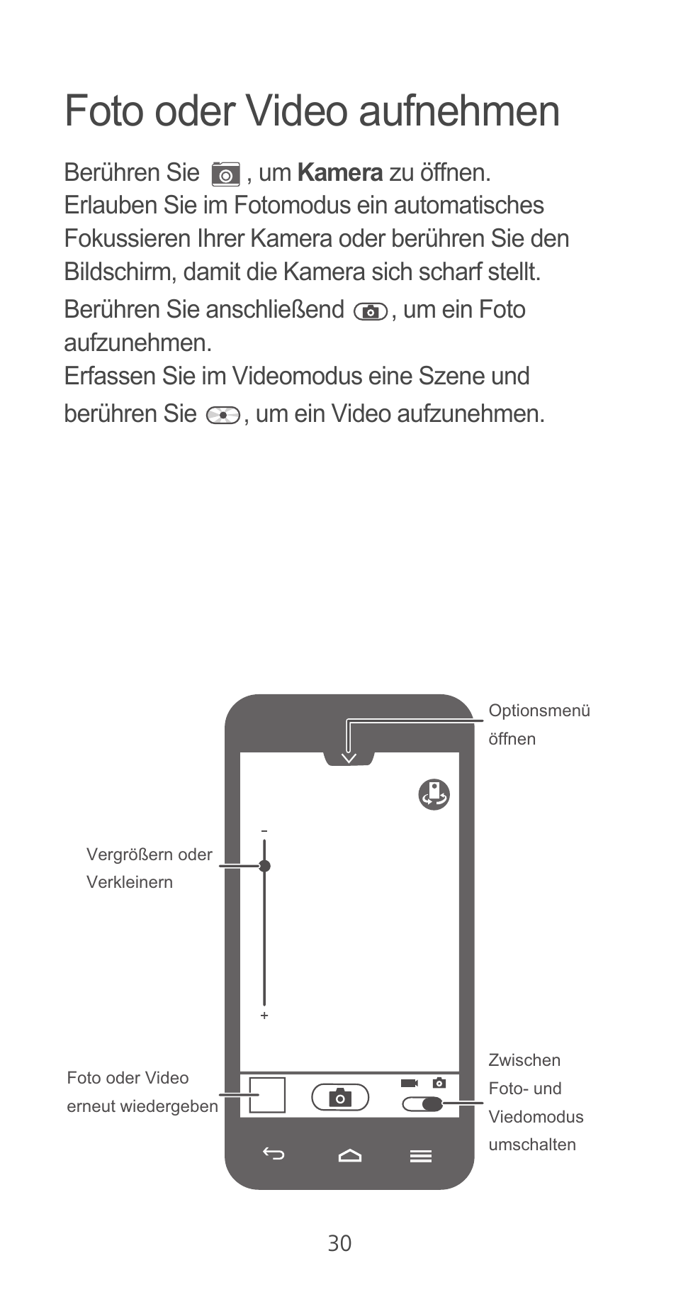 Foto oder video aufnehmen | Huawei Ascend G525 User Manual | Page 30 / 168