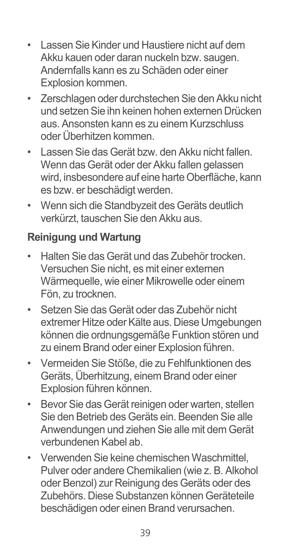 Reinigung und wartung | Huawei Ascend G525 User Manual | Page 39 / 168