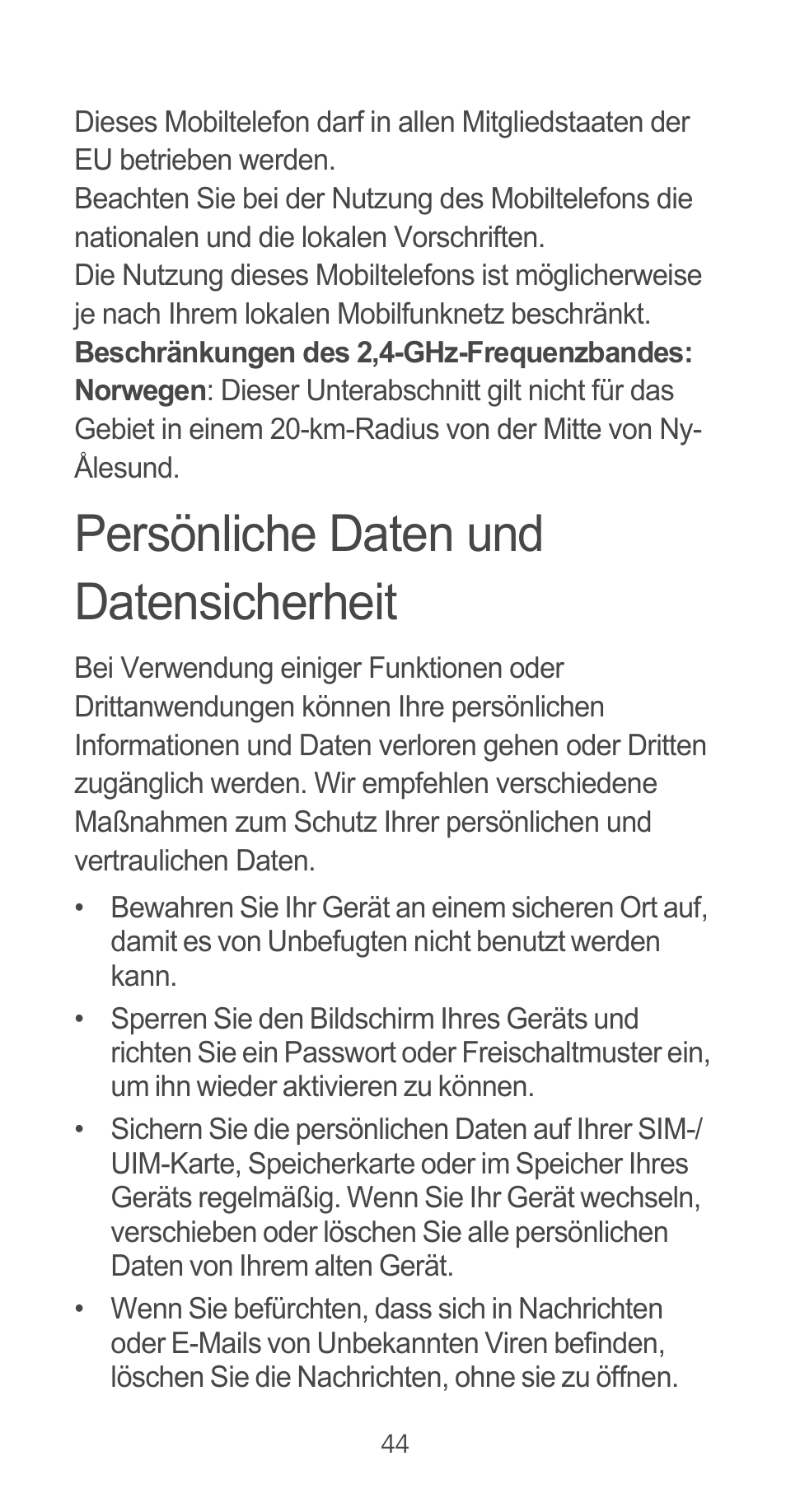 Persönliche daten und datensicherheit | Huawei Ascend G525 User Manual | Page 44 / 168