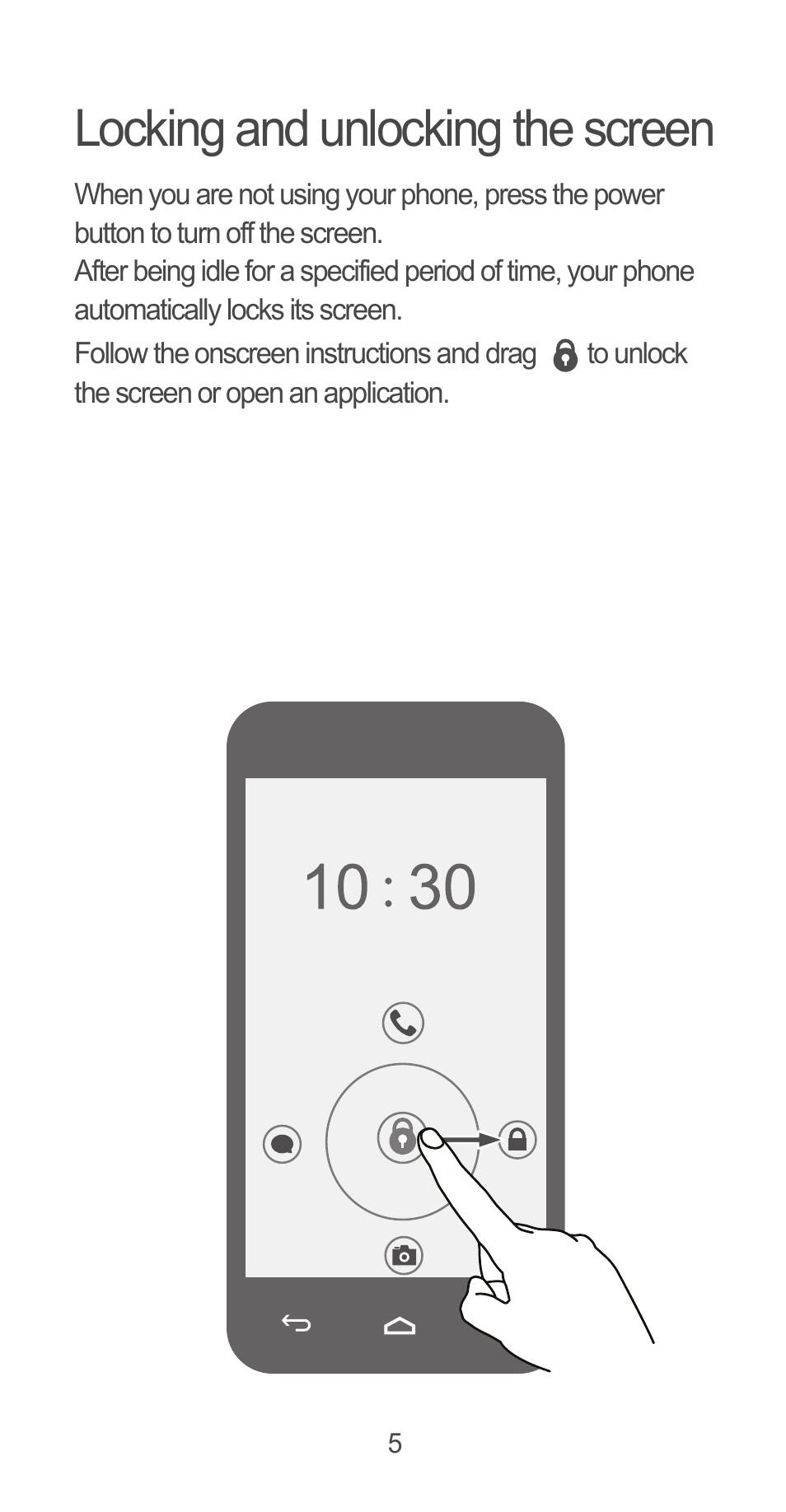 Locking and unlocking the screen | Huawei Ascend G525 User Manual | Page 5 / 168