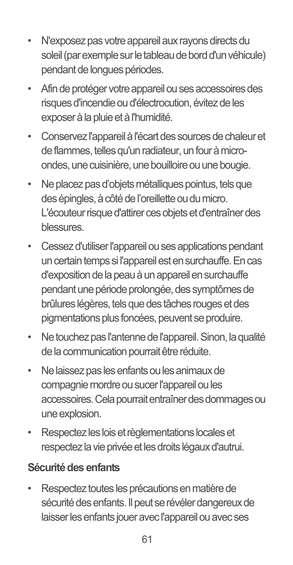 Sécurité des enfants | Huawei Ascend G525 User Manual | Page 61 / 168