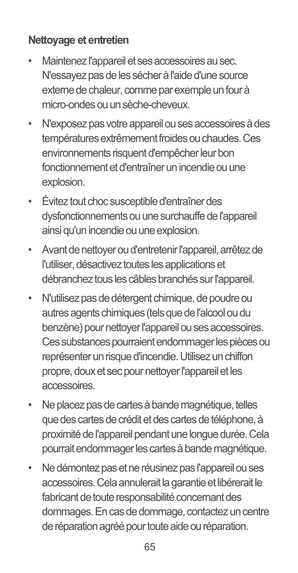 Nettoyage et entretien | Huawei Ascend G525 User Manual | Page 65 / 168