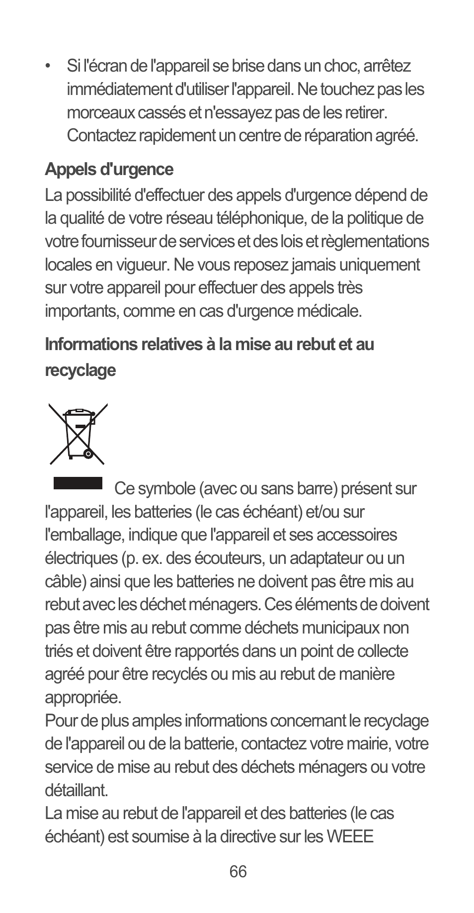 Appels d'urgence | Huawei Ascend G525 User Manual | Page 66 / 168