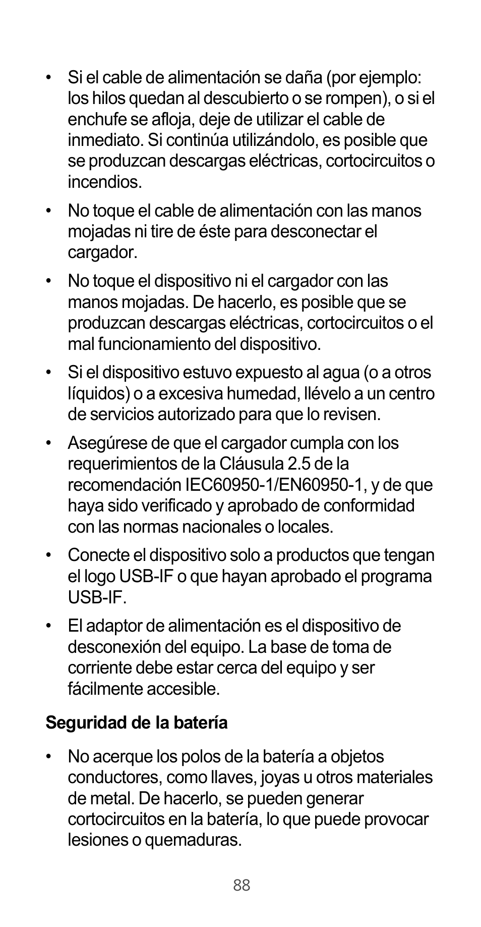 Seguridad de la batería | Huawei Ascend G525 User Manual | Page 88 / 168