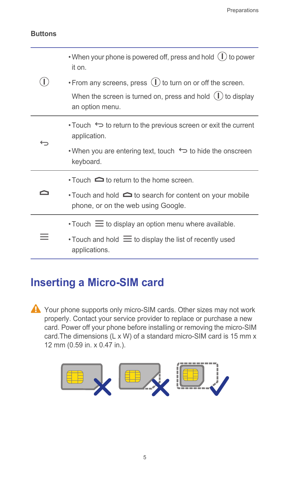 Inserting a micro-sim card | Huawei Ascend G526 User Manual | Page 10 / 98