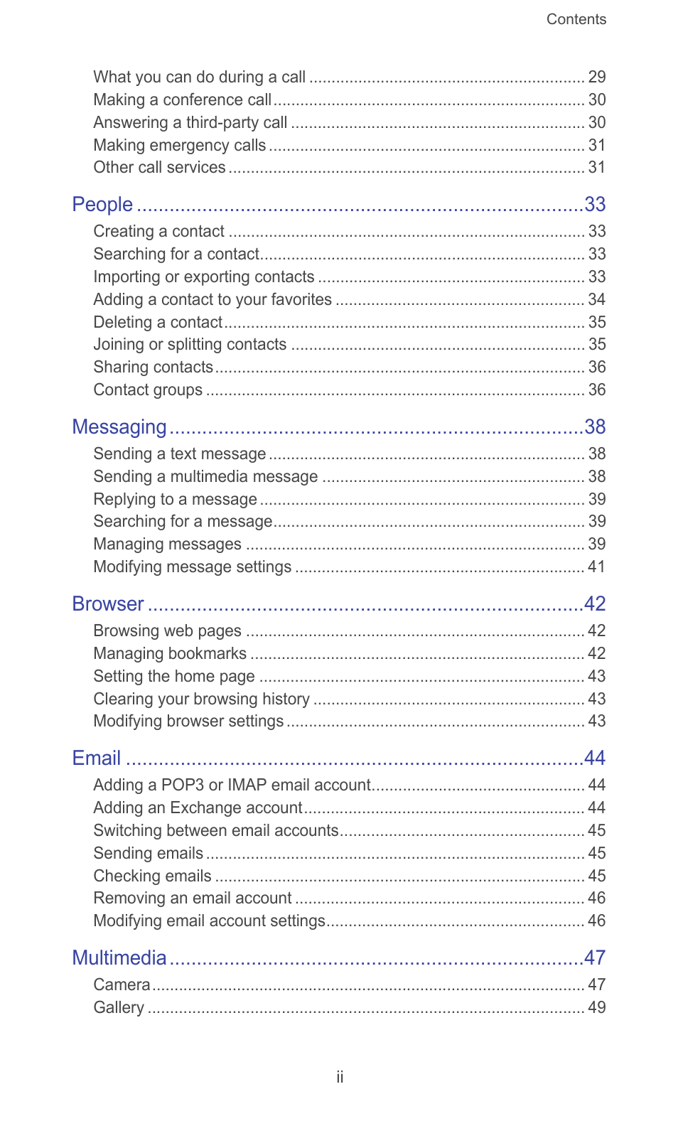 People, Messaging, Browser | Email, Multimedia | Huawei Ascend G526 User Manual | Page 3 / 98