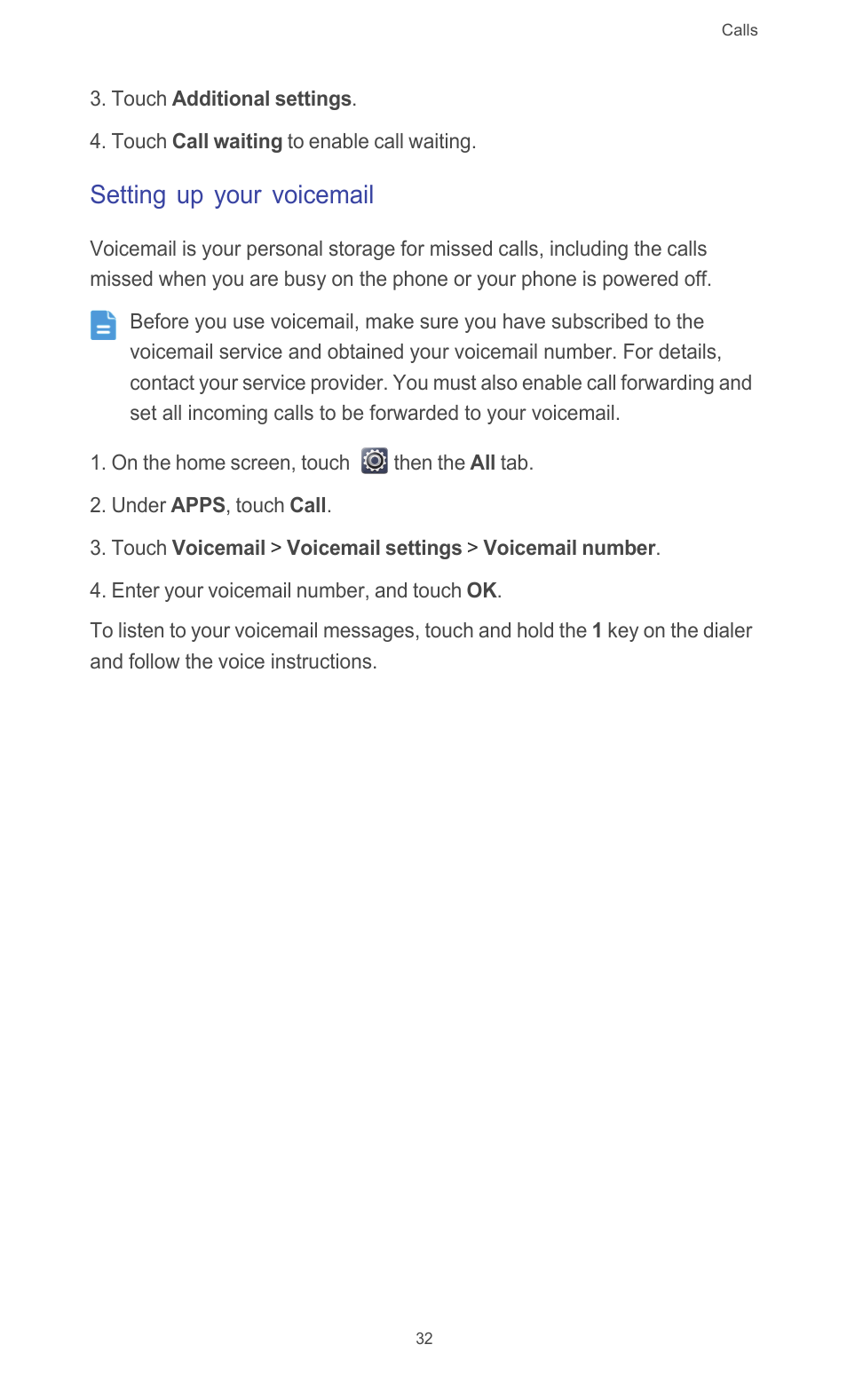 Setting up your voicemail | Huawei Ascend G526 User Manual | Page 37 / 98