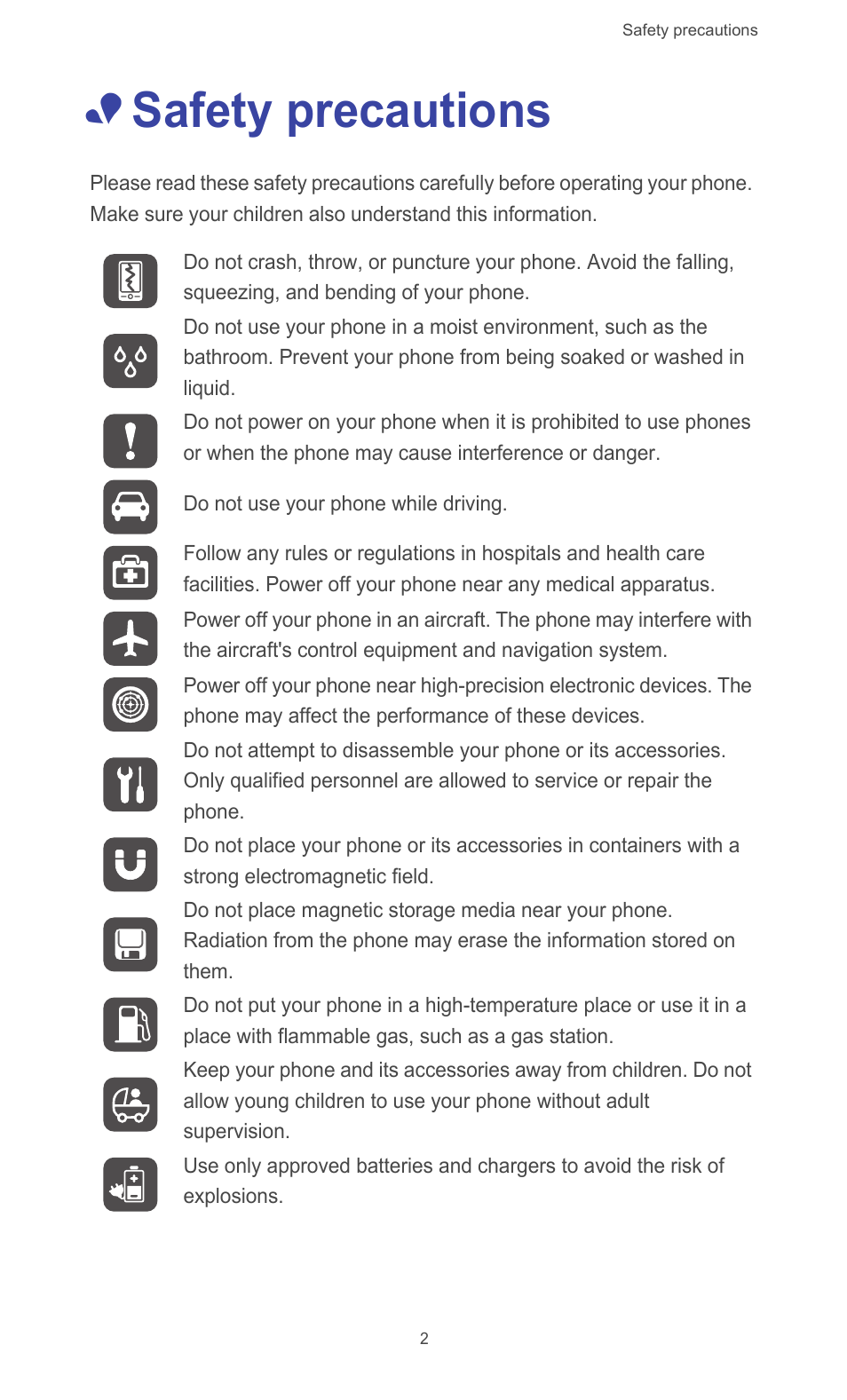 Safety precautions | Huawei Ascend G526 User Manual | Page 7 / 98