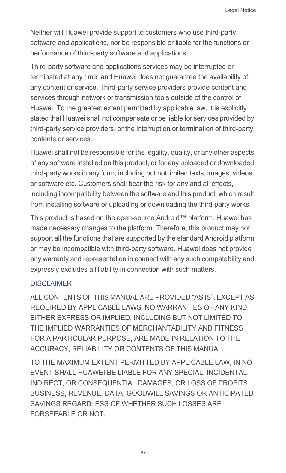 Disclaimer | Huawei Ascend G526 User Manual | Page 92 / 94
