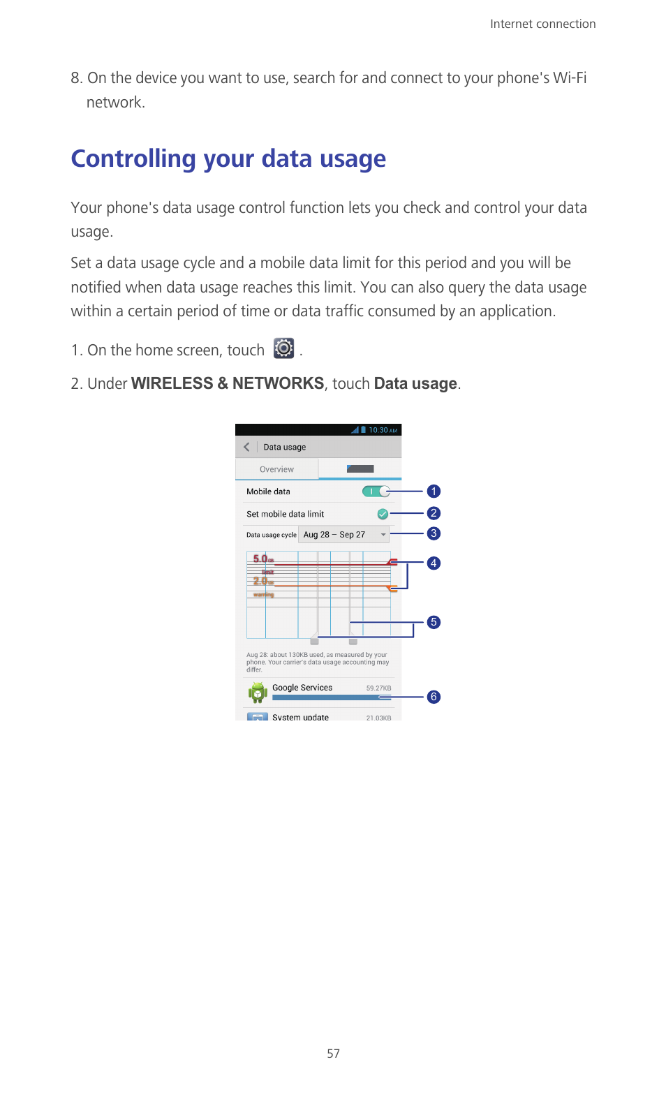 Controlling your data usage | Huawei Ascend G610-U15 User Manual | Page 62 / 94