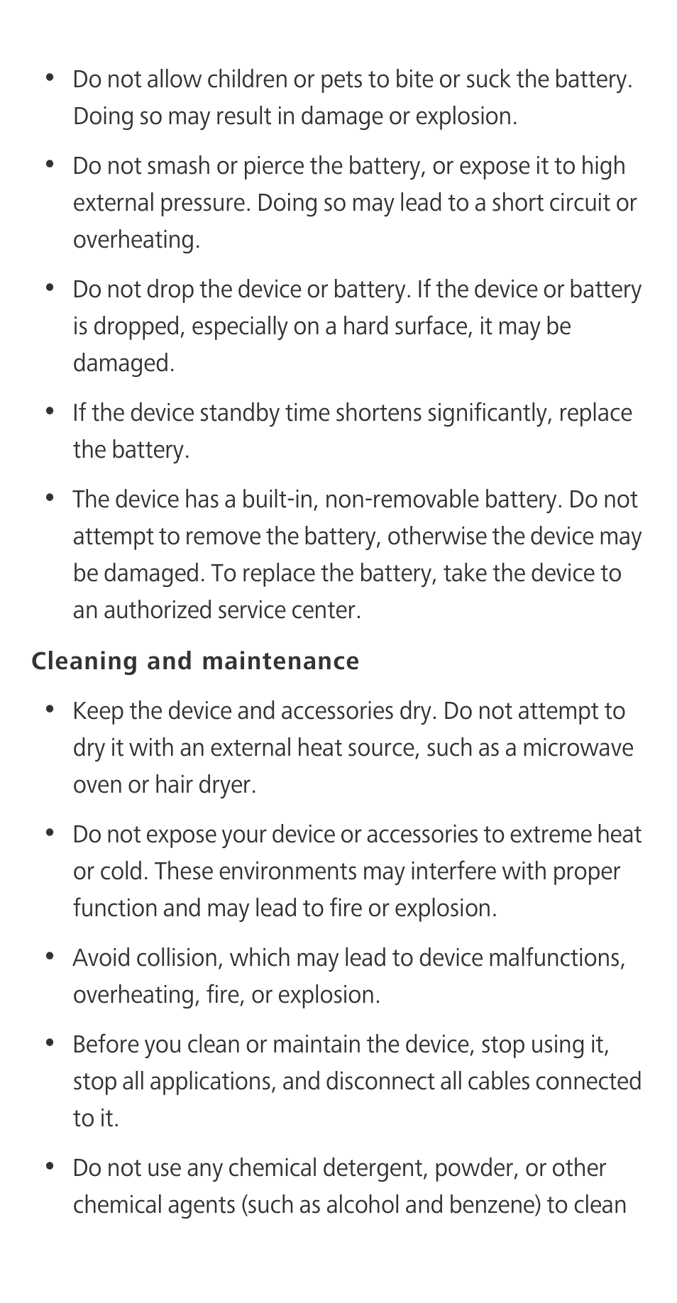 Cleaning and maintenance | Huawei Ascend G620S Quick Start User Manual | Page 17 / 27