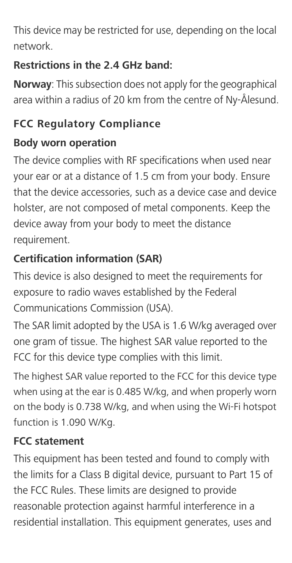 Fcc regulatory compliance | Huawei Ascend G620S Quick Start User Manual | Page 21 / 27