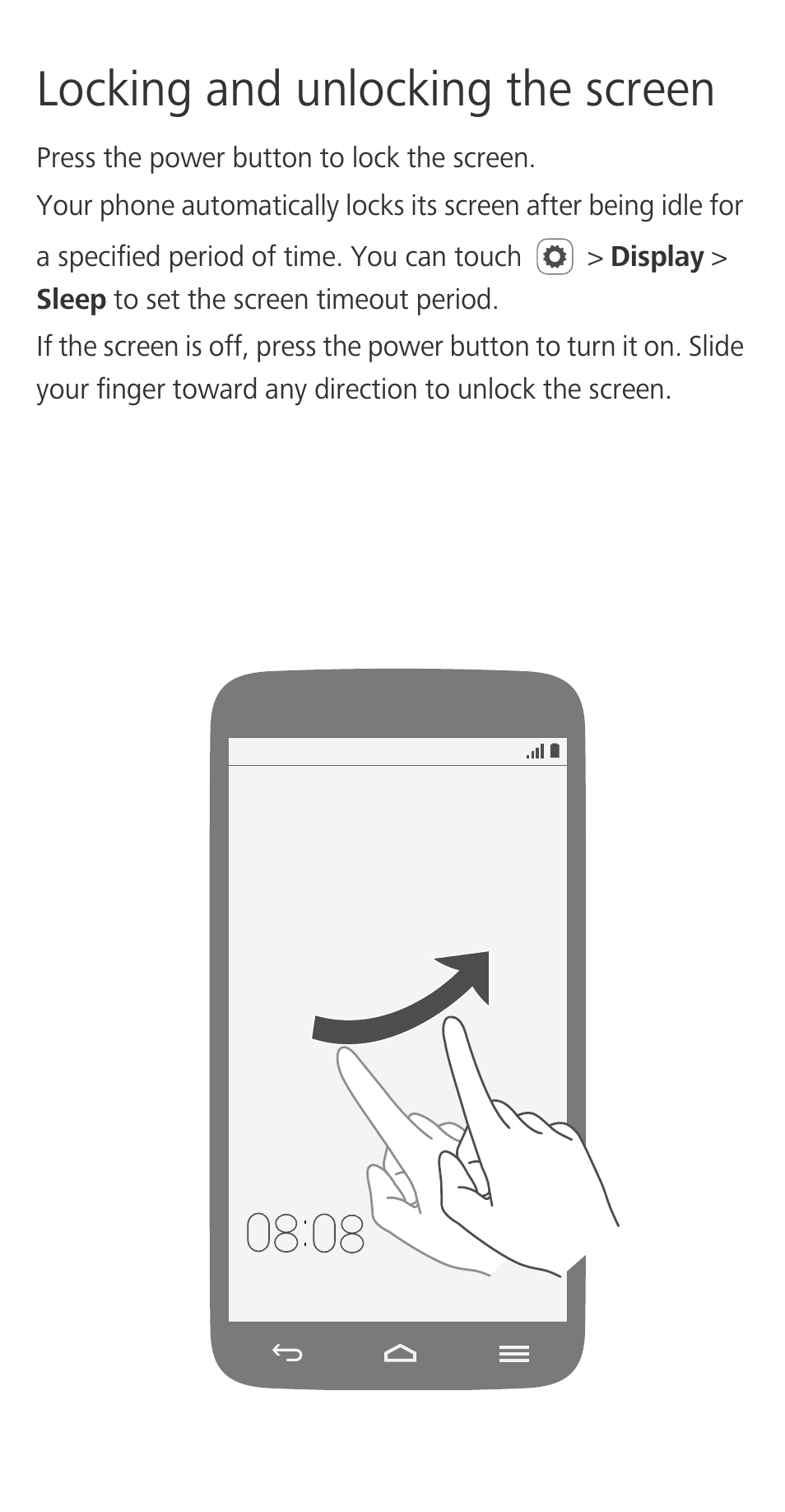 Locking and unlocking the screen | Huawei Ascend G620S Quick Start User Manual | Page 4 / 27