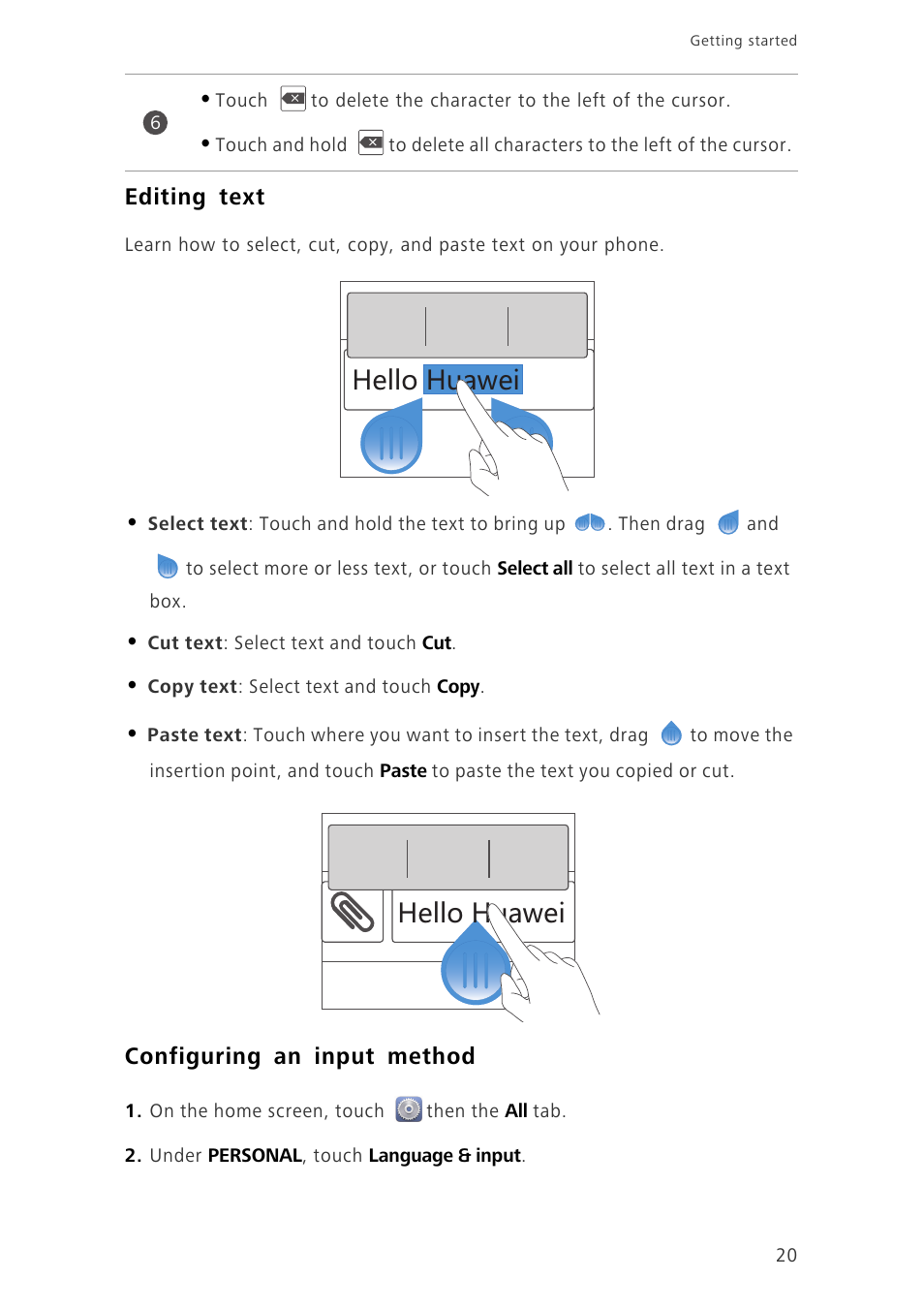 Editing text, Configuring an input method, Krru.[g]ko | Huawei Ascend G620 User Manual | Page 25 / 99