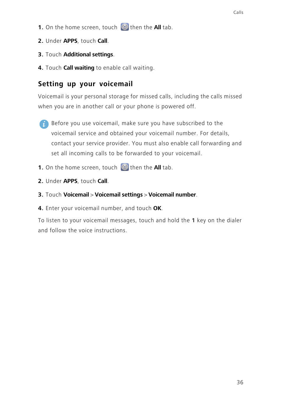 Setting up your voicemail | Huawei Ascend G620 User Manual | Page 41 / 99