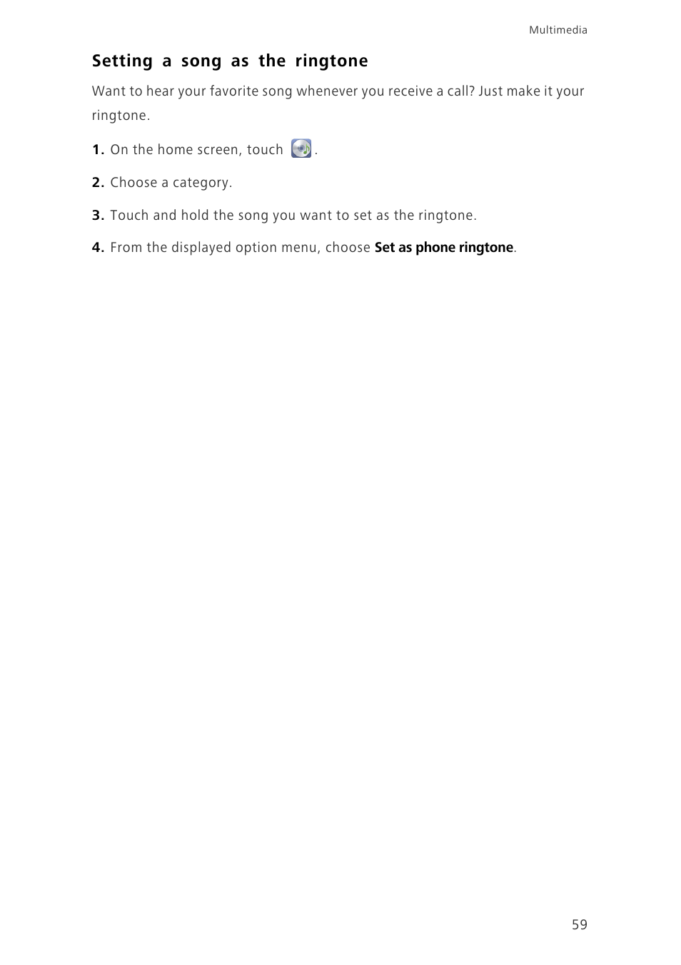 Setting a song as the ringtone | Huawei Ascend G620 User Manual | Page 64 / 99