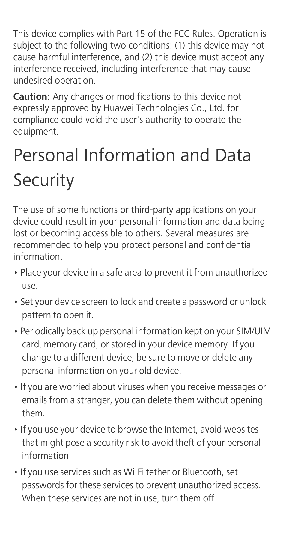 Personal information and data security | Huawei Ascend G630-U20 Quick Start User Manual | Page 22 / 26