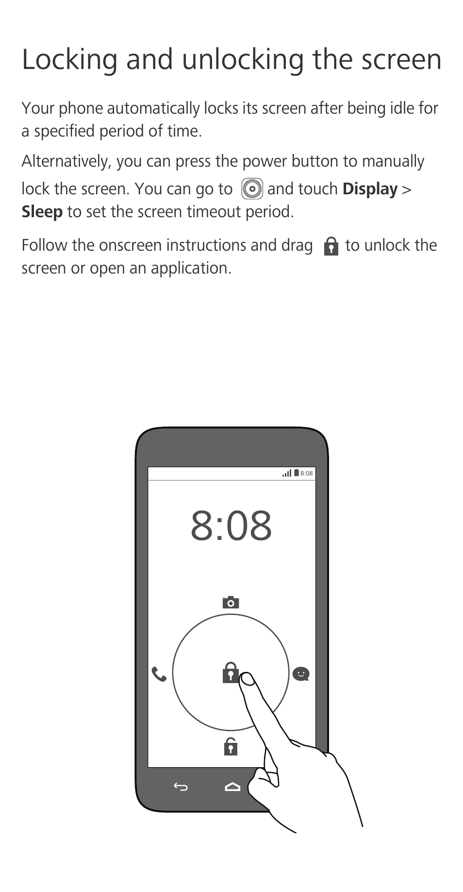 Locking and unlocking the screen | Huawei Ascend G630-U20 Quick Start User Manual | Page 5 / 26