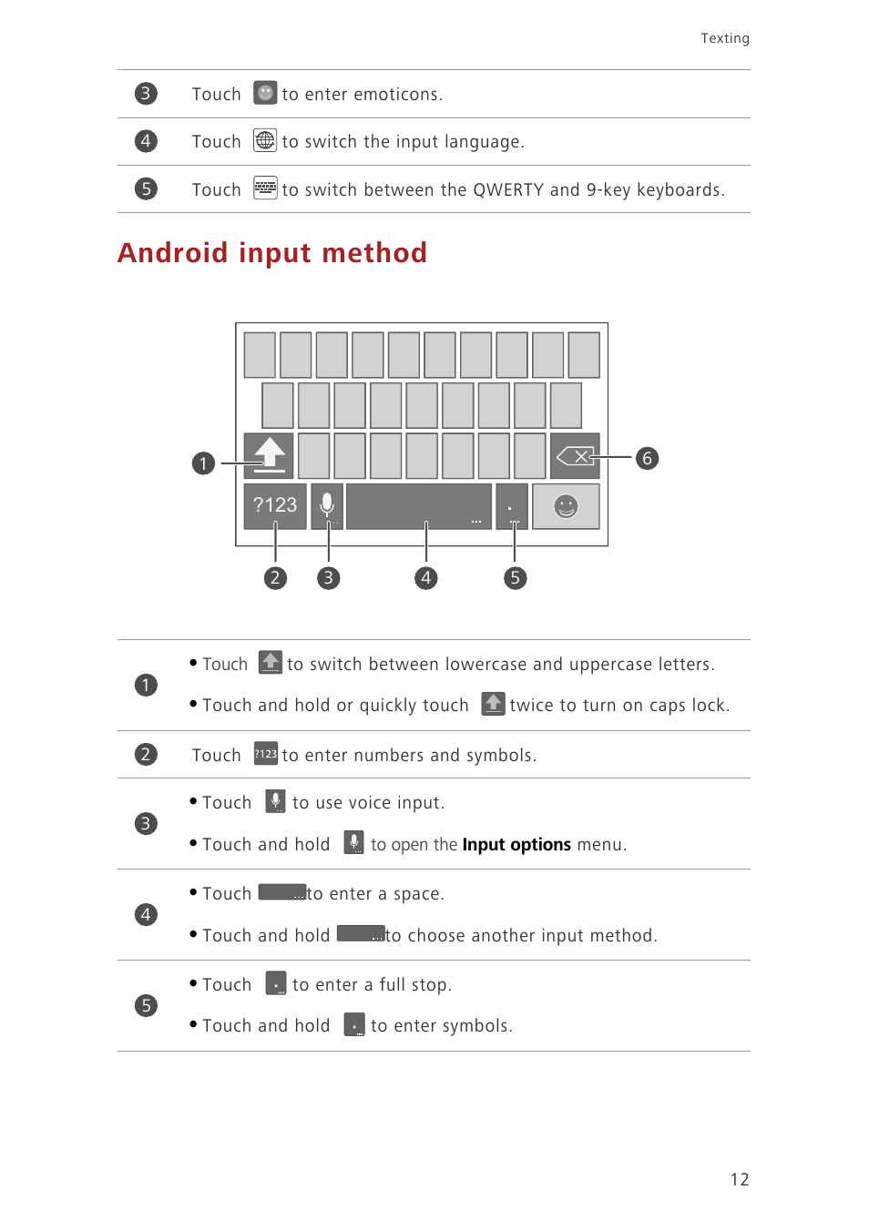 Android input method | Huawei Ascend G630-U20 User Guide User Manual | Page 16 / 69