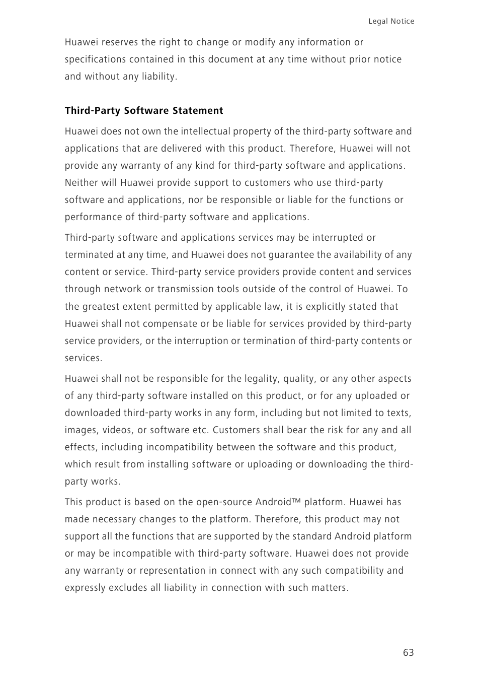 Third-party software statement | Huawei Ascend G630-U20 User Guide User Manual | Page 67 / 69