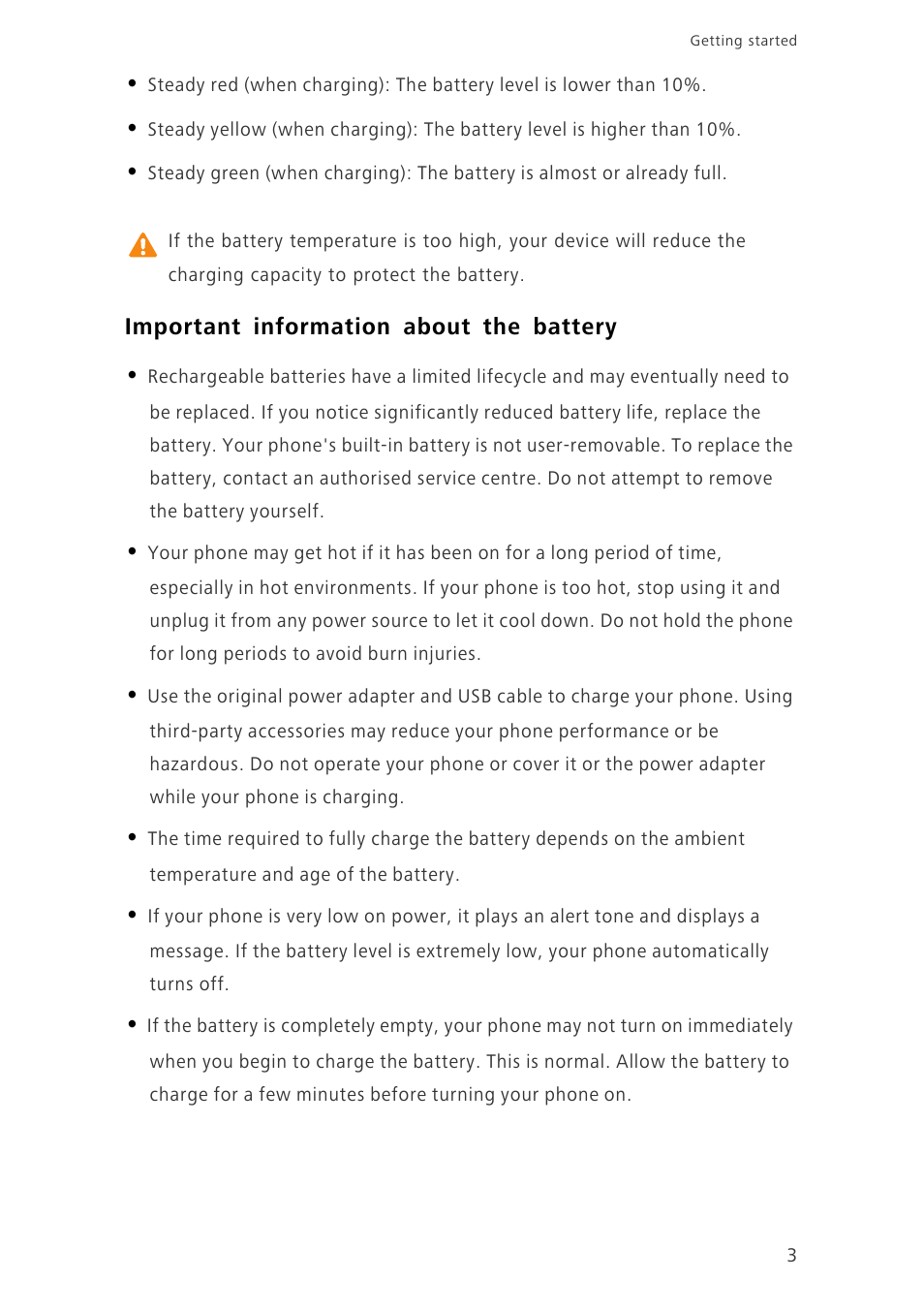 Important information about the battery | Huawei Ascend G630-U20 User Guide User Manual | Page 7 / 69