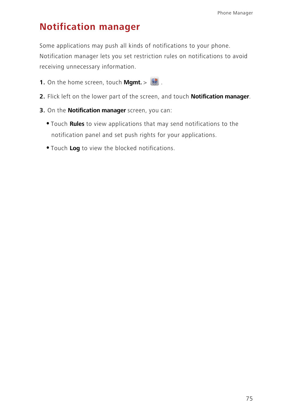 Notification manager | Huawei Ascend G630-U20 User Guide User Manual | Page 80 / 102