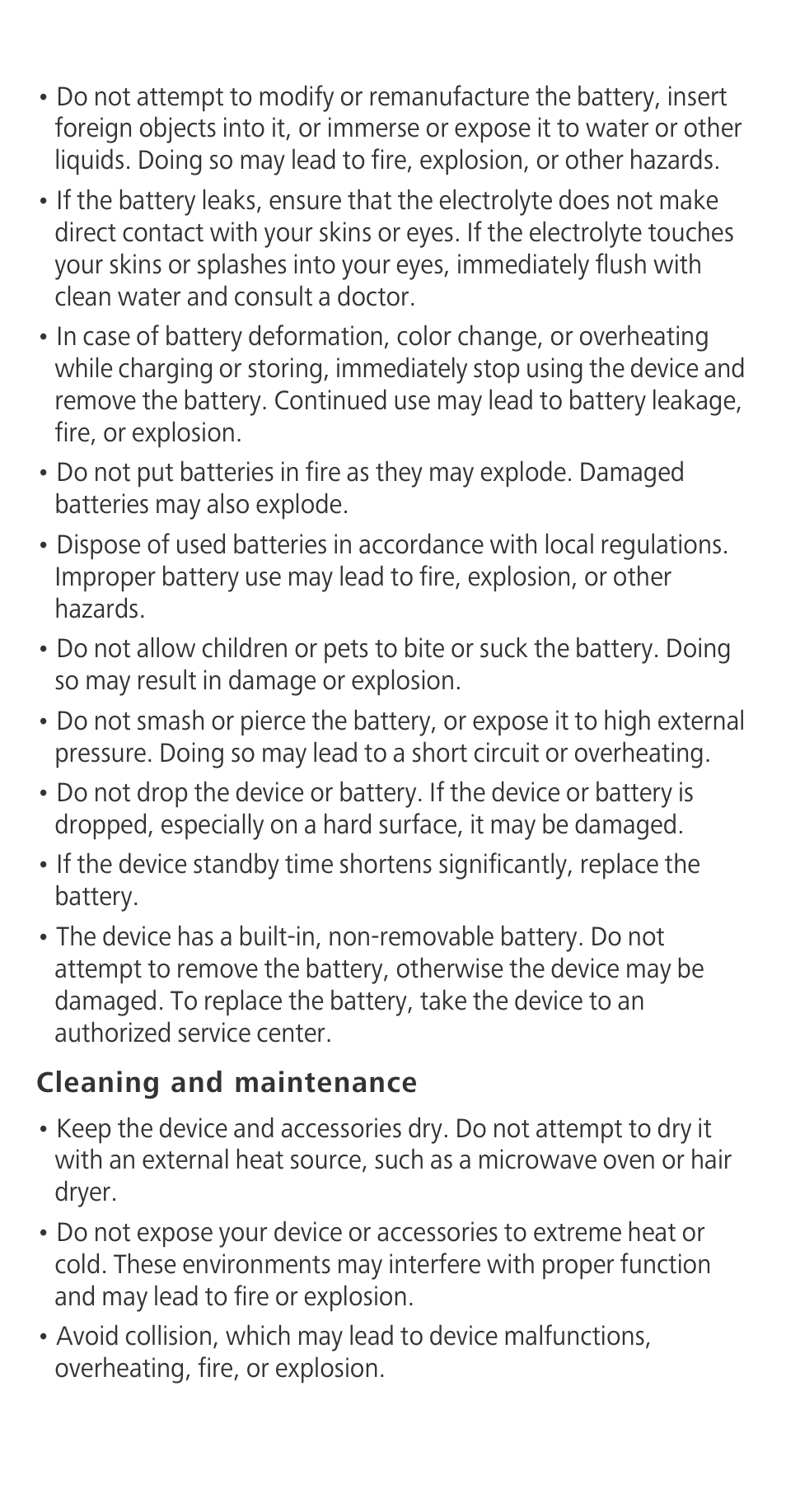 Cleaning and maintenance | Huawei Ascend G630-U251 Quick Start User Manual | Page 15 / 24