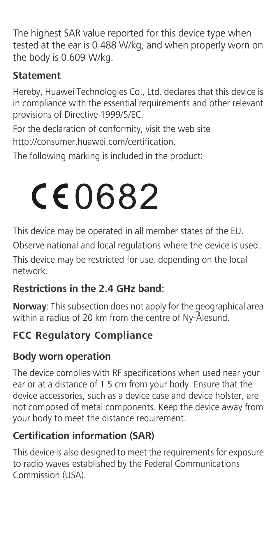 Fcc regulatory compliance | Huawei Ascend G630-U251 Quick Start User Manual | Page 18 / 24