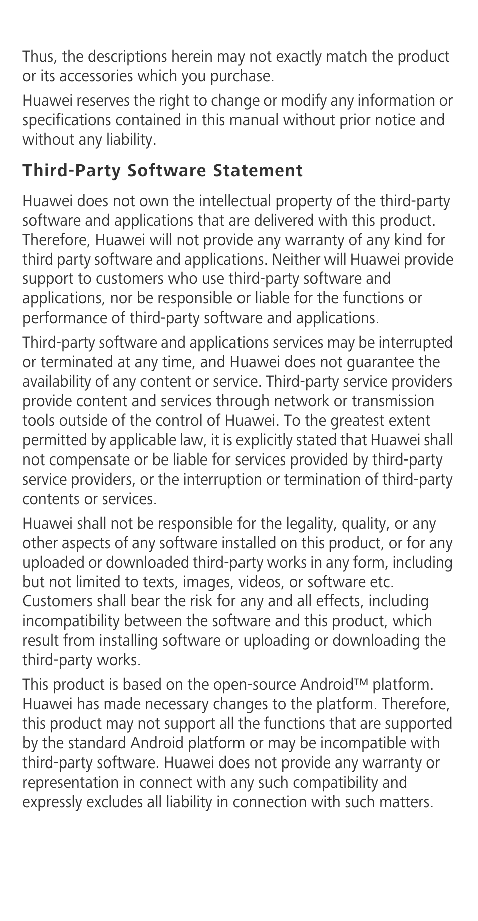 Third-party software statement | Huawei Ascend G630-U251 Quick Start User Manual | Page 22 / 24