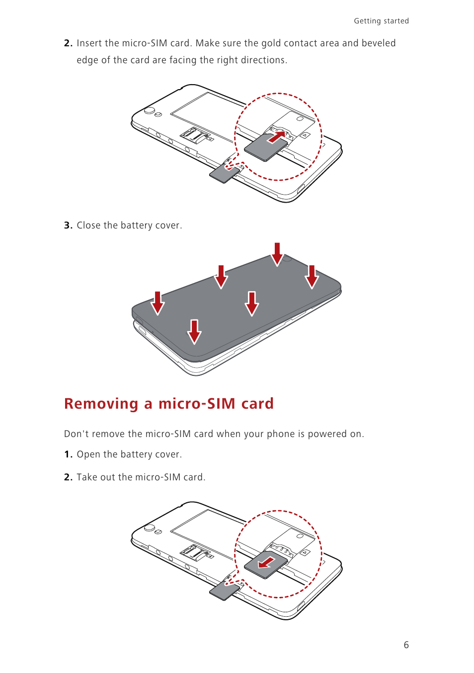 Removing a micro-sim card | Huawei Ascend G630-U251 User Guide User Manual | Page 11 / 98