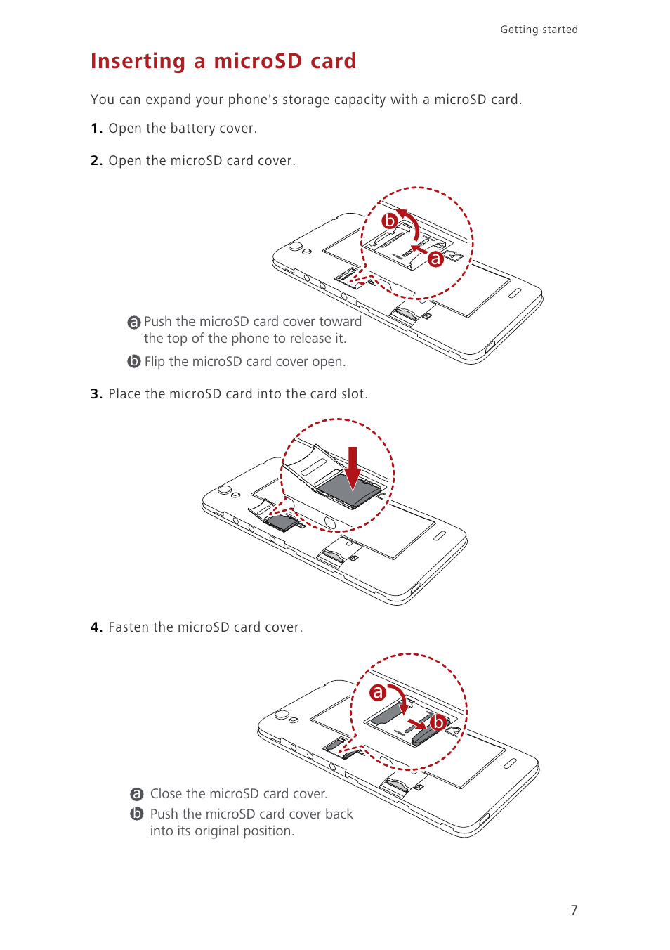 Inserting a microsd card | Huawei Ascend G630-U251 User Guide User Manual | Page 12 / 98